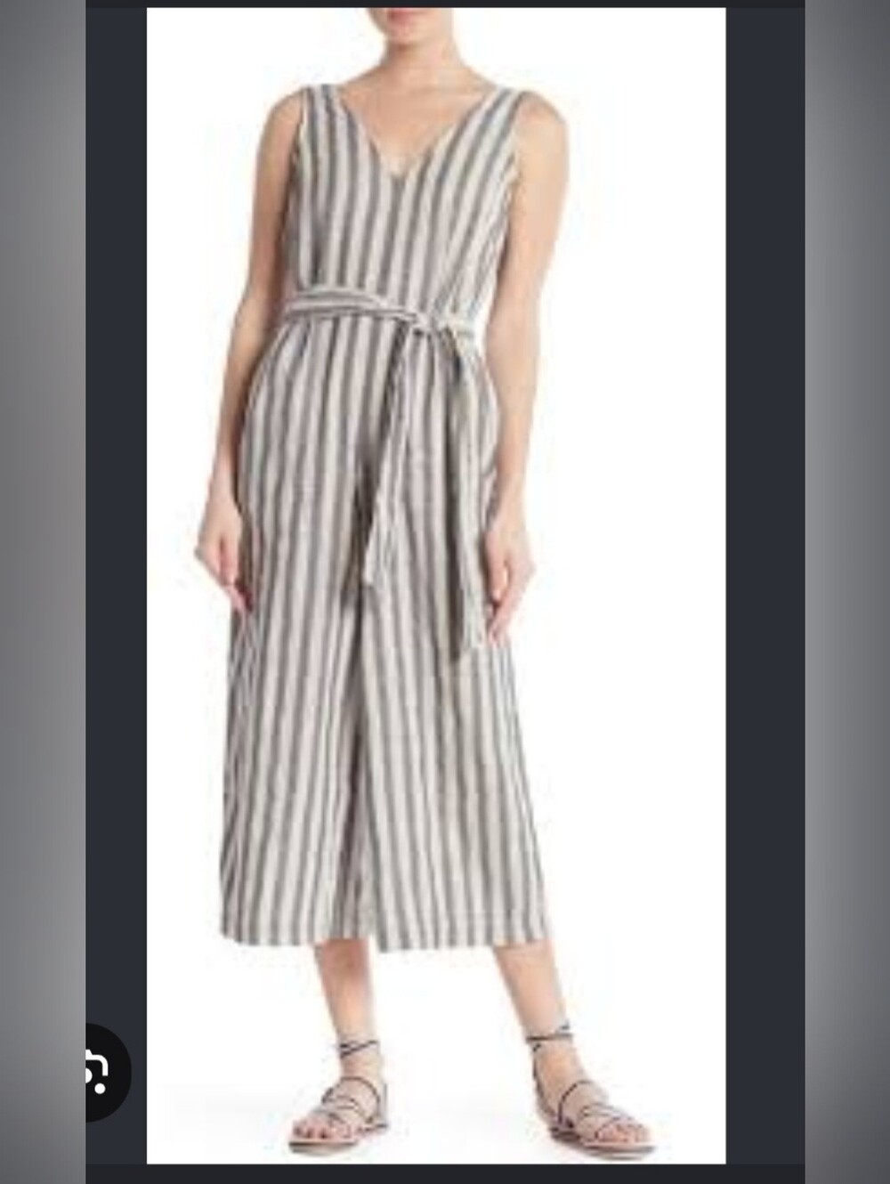 Max Studio Striped V-Neck Sleeveless Jumpsuit With Tie Blue & White Size Small